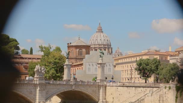 St. Peters Basilica, domes of St. Peters Basilica, Vittorio Emanuele II Bridge, Rome, Italy — Stock Video