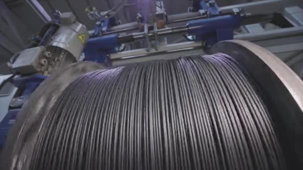Winding of the electrical cable to the bobbin in the production. Cable pdroduction. Cable factory — Stock Video