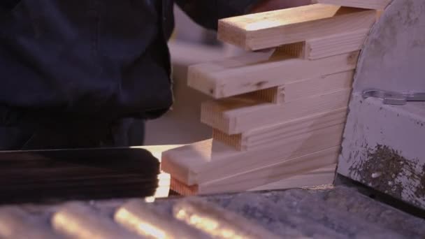 Tangan laki-laki memegang balok kayu dekat, tangan laki-laki menutup — Stok Video
