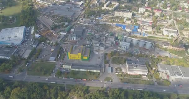 Large industrial complex top view. Grain storage silos. Modern plant top view — Stock Video