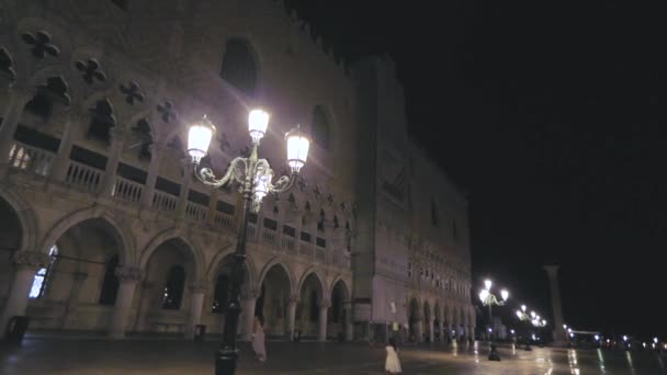 Palazzo Ducale na placu San Marco w Wenecji. Palazzo Ducale w nocy. Architektura na Placu Świętego Marka — Wideo stockowe