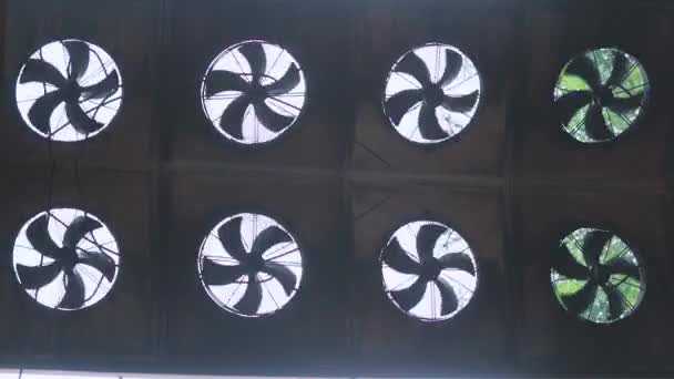 There are many industrial fans in the factory. Ventilation of the workshop at the factory — Stock Video