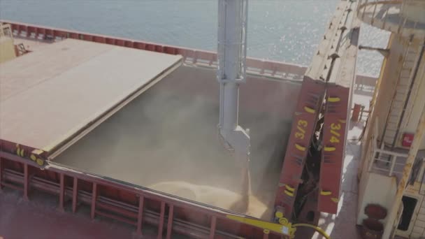 Carga de trigo en un buque de carga para su transporte por mar. El barco está cargado de trigo en el puerto. Exportación de trigo. Exportación marítima. Agricultura — Vídeos de Stock