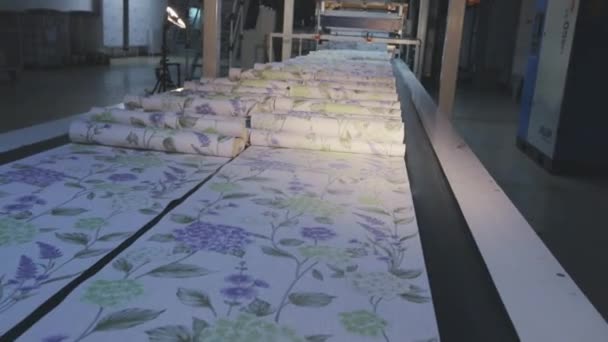 Barevný tisk na tapety, moderní výroba tapet, průmyslový interiér — Stock video