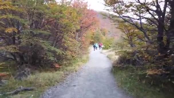 Kampanj för patagonien, chile, naturen av patagonien. Människor vandrar i Patagonien — Stockvideo