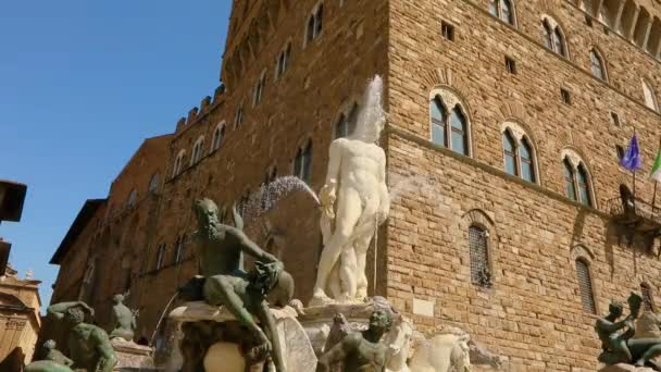 Fonte de Neptuno perto do Palazzo Vecchio Florença, Itália. Câmara Municipal de Florença. Praça da Signoria — Vídeo de Stock