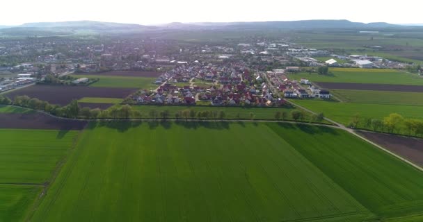 A small European city with a church in the center, European architecture, a European village — Stock Video