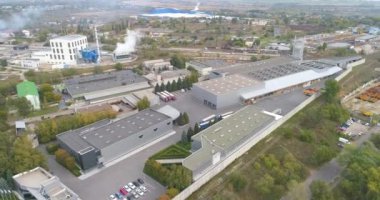 Modern tasarım üst görüşlü bir fabrika. Modern fabrika hava manzarası. Modern Fabrika üzerinde uçuş