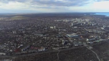 Ukrayna, Zaporozhye şehri hava manzarası. Baraj ve Zaporozhye şehrinin genel planı.