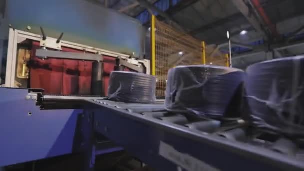 Automated production line, cable production conveyor line, cable production plant — Stock video