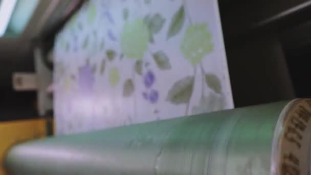 Production de papier peint sur une ligne de convoyeur, production de papier peint avec impression de fleurs — Video