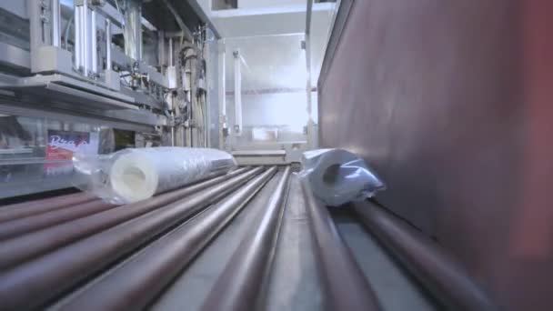 Αυτόματη γραμμή παραγωγής ταπετσαρία. Ταπετσαρία διαδικασία παραγωγής σε ένα σύγχρονο εργοστάσιο. — Αρχείο Βίντεο
