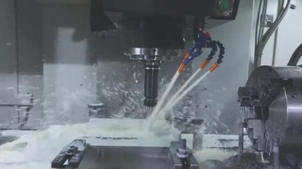 Creation of a part on a cnc machine, a modern cnc machine. Metal part in cnc machine — Stock Video