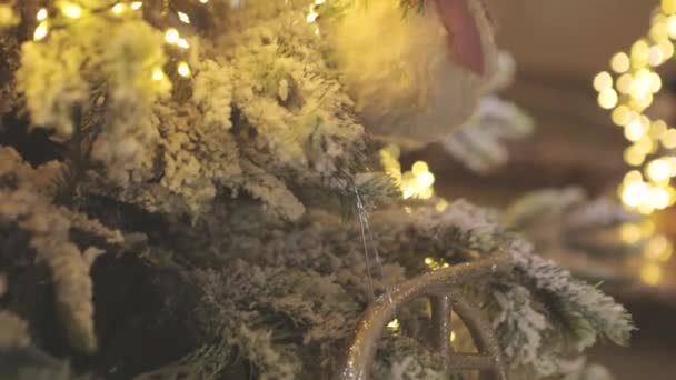 Primo piano dell'albero di Natale. Primo piano delle decorazioni sull'albero di Natale. Elegante albero di Natale — Video Stock