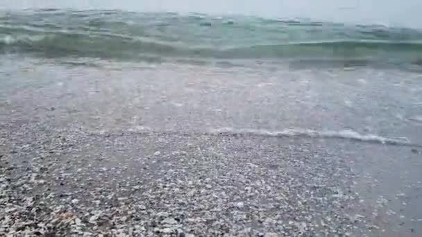 Lugnt väder på stranden. Vågor på en tom havsstrand närbild, — Stockvideo