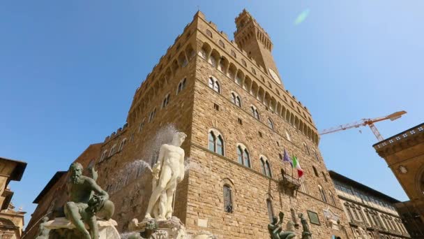 Fonte de Neptuno perto do Palazzo Vecchio Florença, Itália. Câmara Municipal de Florença. Praça da Signoria — Vídeo de Stock