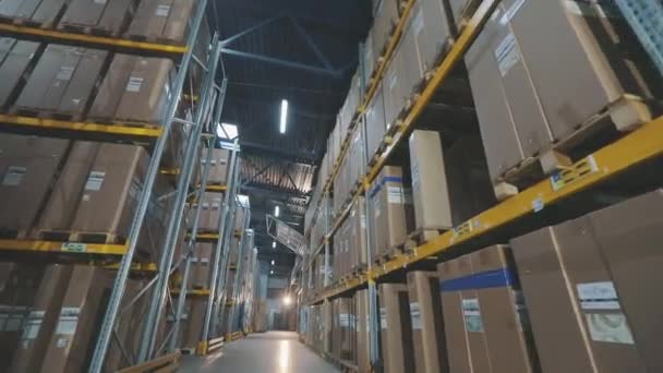 大規模な近代倉庫。工場の近代的な倉庫。箱付き倉庫 — ストック動画