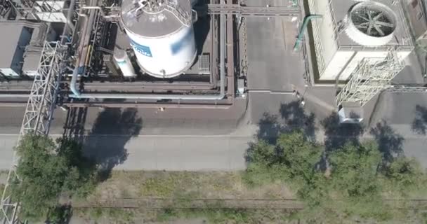 Cooling fans at the plant aerial view. Cooling system in a factory aerial view. Big industrial fan — Stock Video