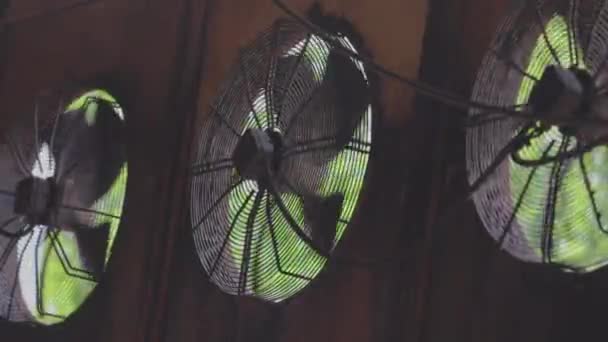 Вентиляция в производстве, большие вентиляторы для вентиляции промышленных помещений — стоковое видео
