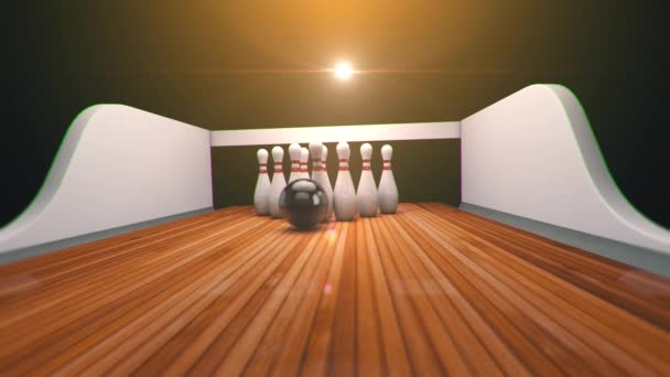 Bowling strike realistic timewarp 3d animation — Stock Video