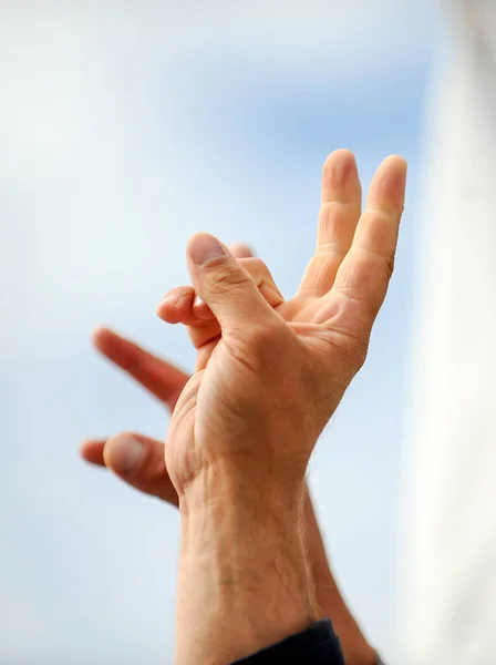 Details Hand Protestor Showing Victory Sign Political Rally — Stock Photo, Image
