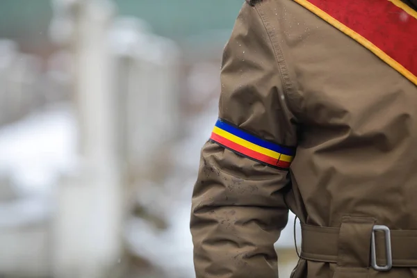 Sekély Mélységélesség Szelektív Fókusz Egy Román Katona Egyenruhájával Egy Hivatalos — Stock Fotó