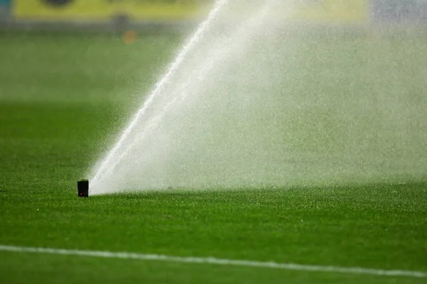 Details Lawn Sprinklers Pitch Soccer Stadium — Stock Photo, Image