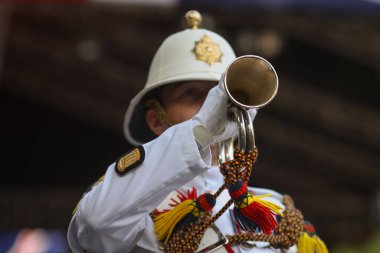 Bükreş, Romanya - 19 Haziran 2025: İngiltere Kraliyet Davul Kolordusu üyeleriyle yapılan bir etkinlikte ayrıntılar.