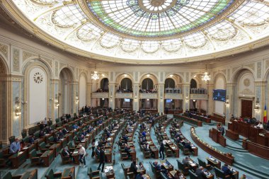 Bükreş, Romanya - 15 Aralık 2025: Romanya Parlamentosu 'nun iki meclisinden biri olan Senato.