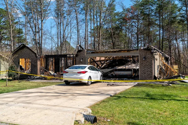 Remains Of A Fire Damaged Single Family Home