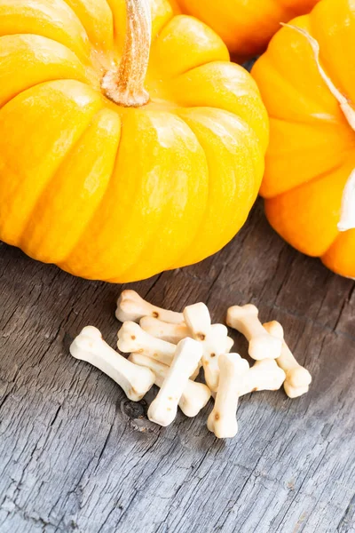 Halloween Concept Pumpkins Bones Candy Top View — Stock Photo, Image