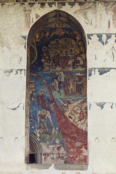 Kemer ve boyalı duvar Moldovita Manastırı, Bucovina, Romanya