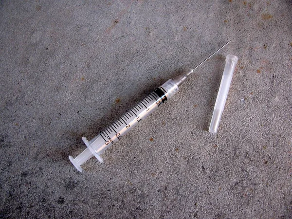 Syringe Needle Concrete Pavement — Stock Photo, Image