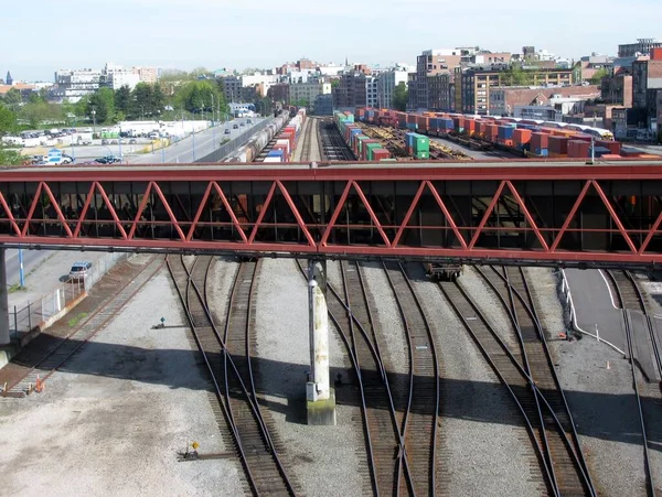 Pasarela Peatonal Que Cruza Las Vías Del Ferrocarril Vancouver Canadá —  Fotos de Stock