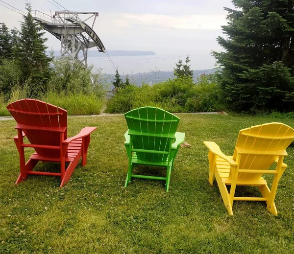 Három Fotel Grouse Mountain Tetején Brit Columbia Kanada — Stock Fotó