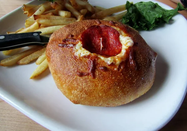 Pizza Burger Fries White Plate — Stock Photo, Image