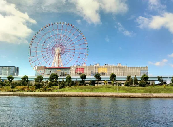 Колесо Ферріса Окрузі Одайба Дивиться Воду Токіо Японія — стокове фото