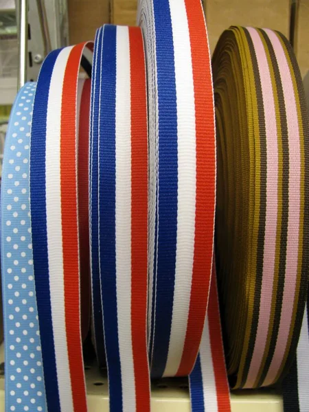 Various Colors Striped Ribbon Bobbins — Φωτογραφία Αρχείου