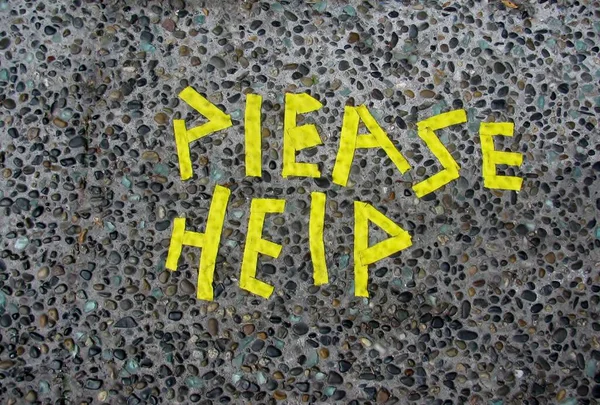 Please Help Words Asphalt Made Yellow Safety Tape Strips — Stock Photo, Image