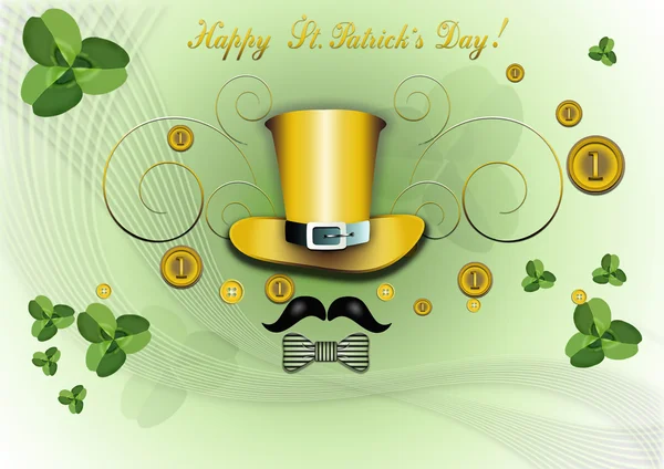 Happy St. Patrick je den s válec, peníze a jetel listy — Stock fotografie