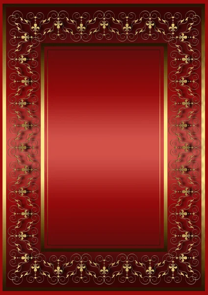 Red frame with golden floral pattern — Stock Photo, Image