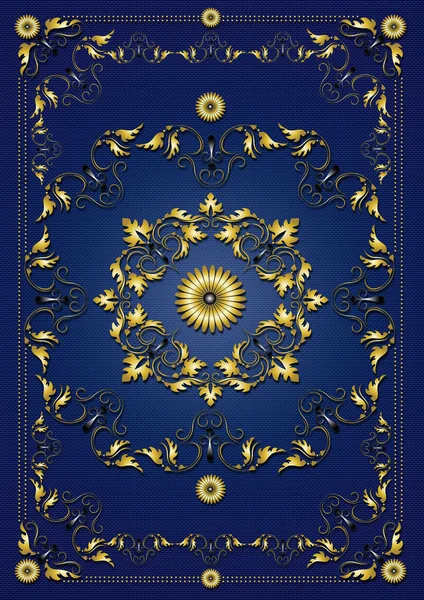 Fondo texturizado azul vintage con marco de patrón ornamental de oro — Foto de Stock