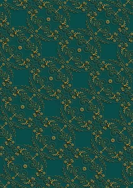 Dark green background with gold floral pattern with cross — Stock Photo, Image