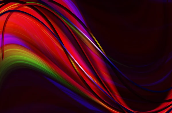 Red falling wave coated shining colored curved stripes on a black background — Stock Photo, Image