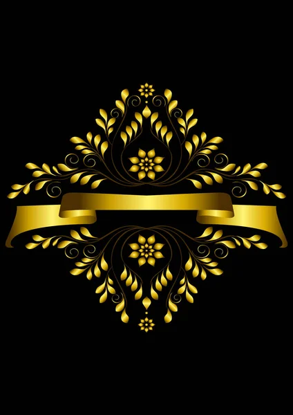 金箔装飾と金リボン付きの金枠 — ストックベクタ