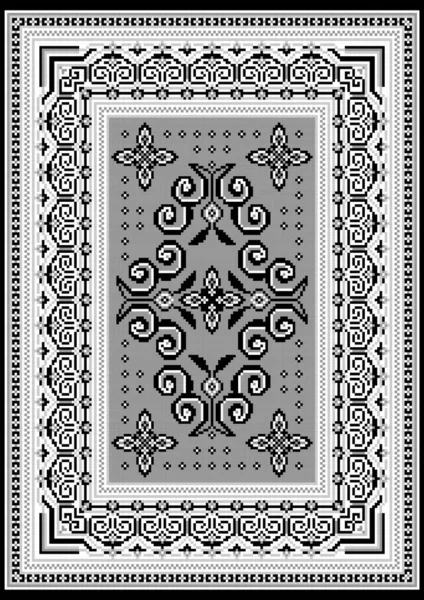 Alfombra Vintage Con Patrón Étnico Blanco Negro Gris Centro Blanco — Archivo Imágenes Vectoriales