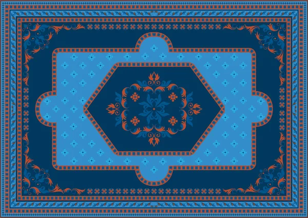 Роскошный Ковер Этническим Восточным Орнаментом Терракотовых Голубых Тонах — стоковый вектор