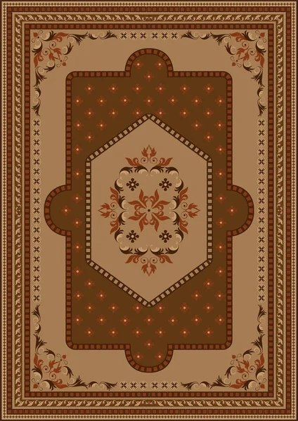Luxuriöser Teppich Mit Ethnischen Orientalischen Ornamenten Braun Und Gelbtönen — Stockvektor