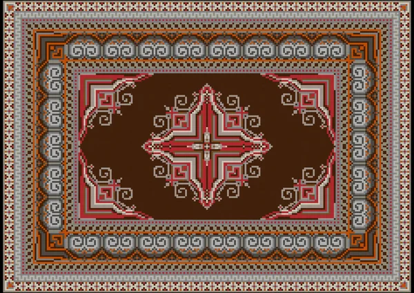 Luxurious Ethnic Carpet Ornament Dark Brown Middle Pattern Red Grey — Stock Vector