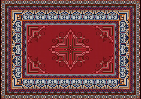 Tapis Ethnique Luxe Avec Ornement Sur Rouge Milieu Motif Avec — Image vectorielle